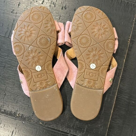 Ugg Dusty Pink Bow Suede Leather Slip On Spring Summer Sandals 5 - Picture 6 of 7